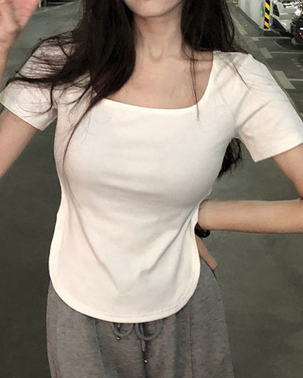 Summer U Collar Top Slim-fit Irregular Short-sleeved T-shirt For Women