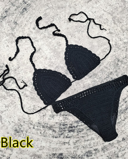 3-piece European And American Handmade Crochet Bikini Beach Skirt Swimsuit Suit