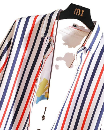 Long Sleeve Plus Size Korean Style Vertical Striped Shirt