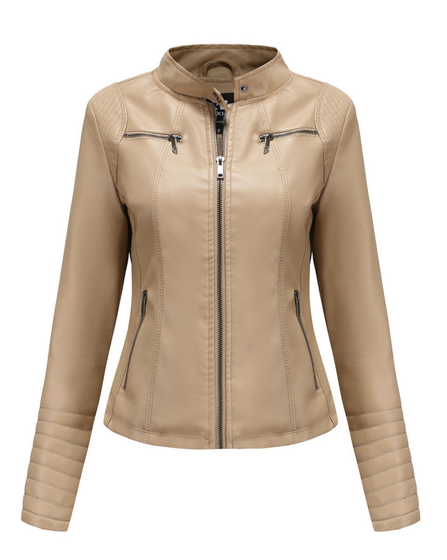 Women's Leather Thin Motorcycle Clothing Short Chic Women's Jacket