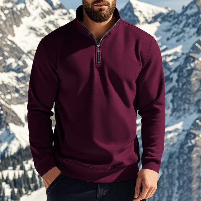 Men's Sweater Zipped Stand Collar Fleece-lined