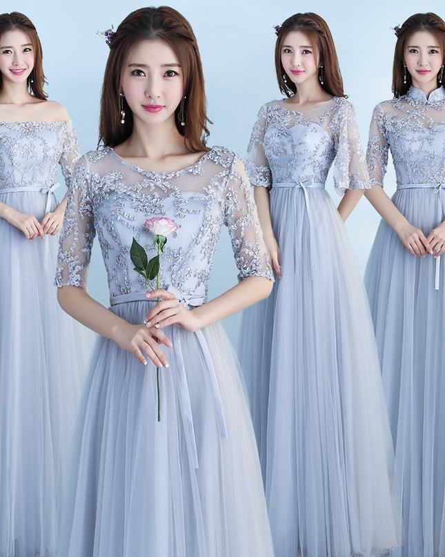 Long Bridesmaid Blue Wedding Dress Girlfriends Party Dress