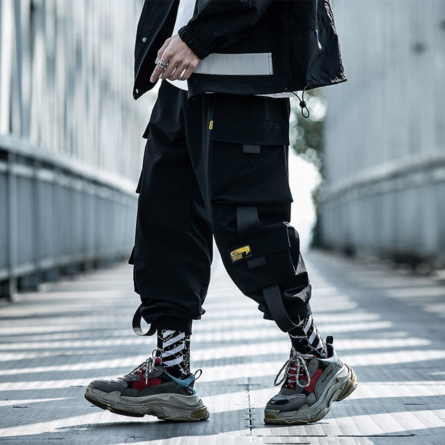 Loose Tide Brand Black Paratrooper Casual Pants Ins Beam Overalls