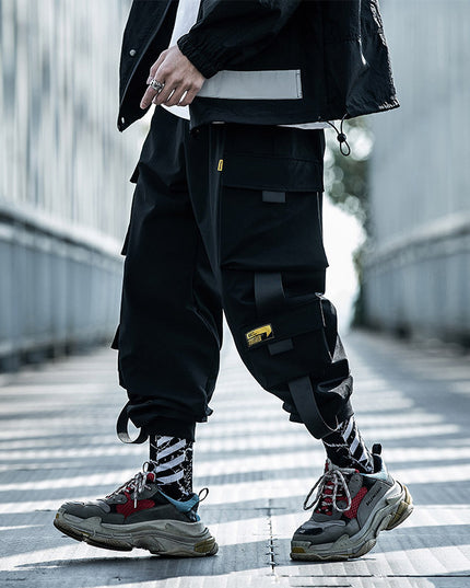 Loose Tide Brand Black Paratrooper Casual Pants Ins Beam Overalls