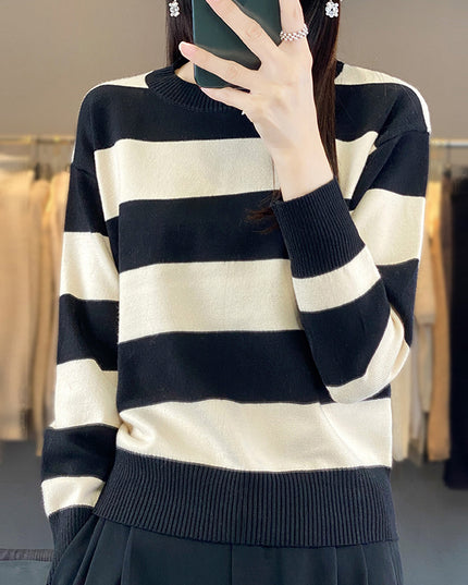 Women's Round Neck Sweater Loose-fitting Striped Long Sleeves