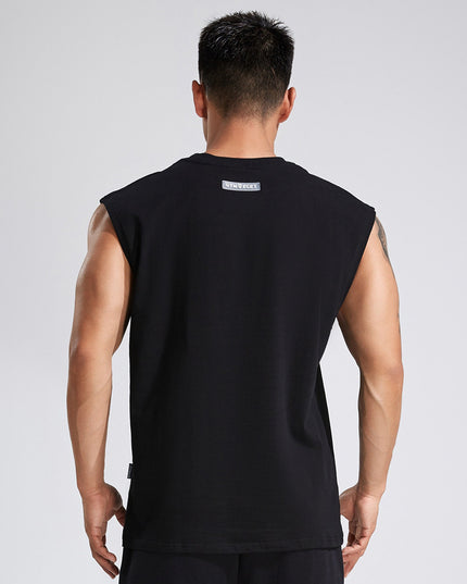 Summer Youth Fitness New Printed Cotton Wide Shoulder Vest For Men