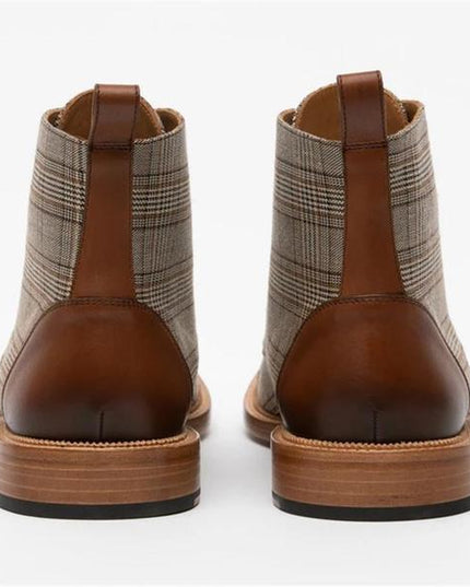 Lace-up Low-Top Men's Boots With Checkered Fabric