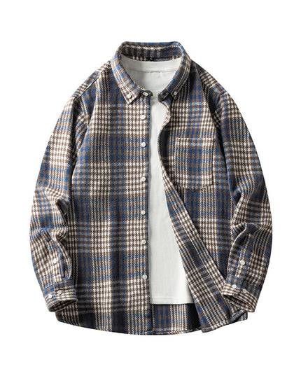 Cross-border Foreign Trade Men's Autumn And Winter New Plaid Plus Size Long-sleeved Shirt Casual Coat Thickened Flannel Shirt Men