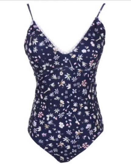 Lace-trimmed floral print straps bikini
