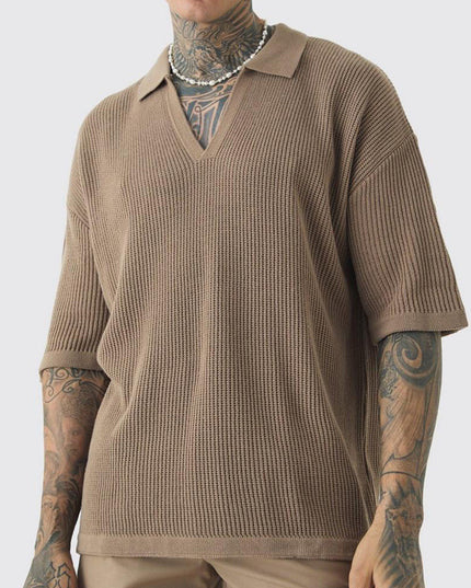 Men's Short-sleeved Shirt Casual Polo Collar Small V-neck Fashion Shirt