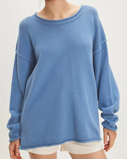 Solid Color Round Neck Sweater