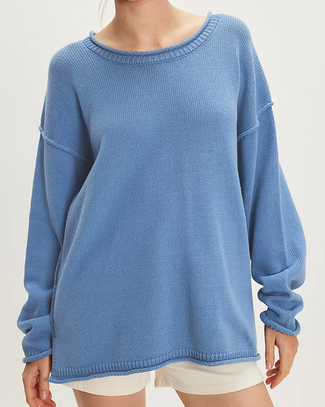 Solid Color Round Neck Sweater