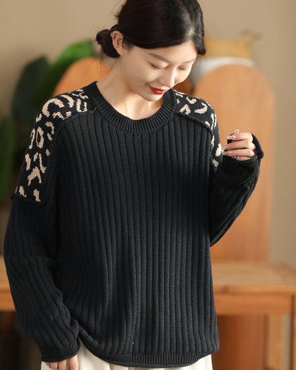 Artistic Casual Top Women's Fashionable Round Neck Cotton Pullover