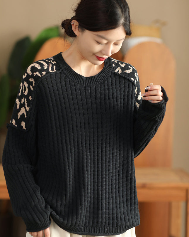 Artistic Casual Top Women's Fashionable Round Neck Cotton Pullover