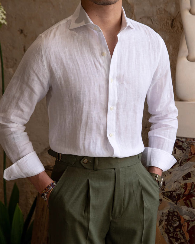 Men's Cotton Linen Casual Solid Color Long Sleeve Shirt