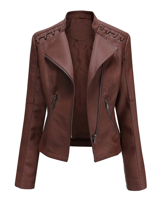 Slim Fit Thin Leather Coat Women's Motorcycle Clothing