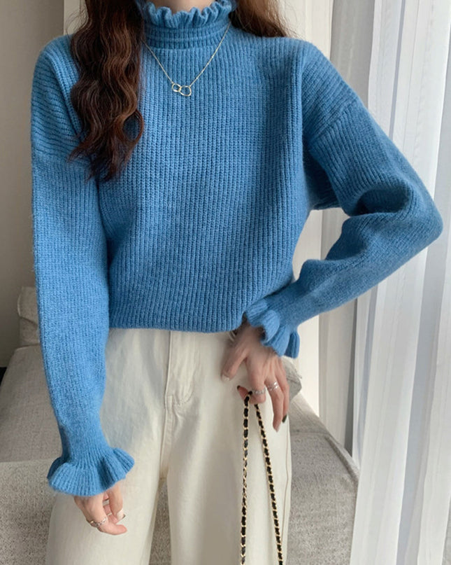 Wooden Ear Half Turtleneck Knitted Bottoming Shirt Top