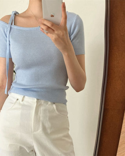 Summer Design Lace-up Pure Style Slim And Sexy Top