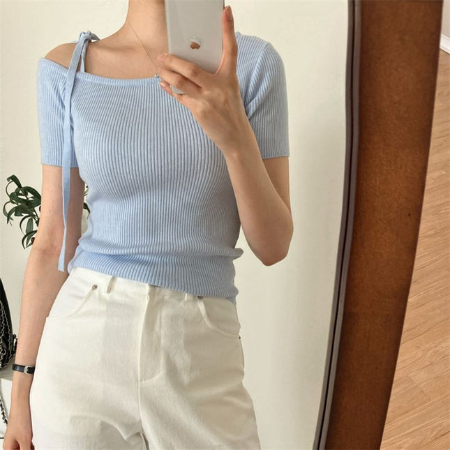 Summer Design Lace-up Pure Style Slim And Sexy Top