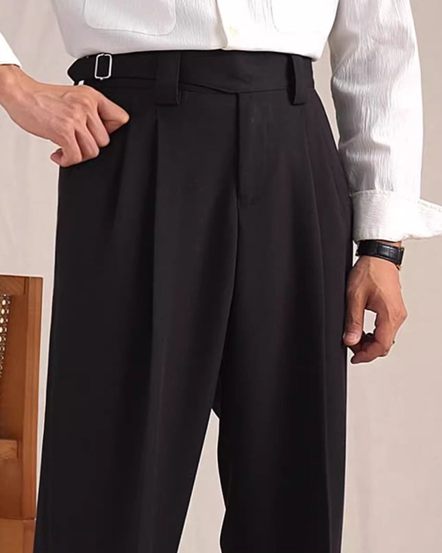 Herringbone Pattern Auger Casual Suit Pants Men's Loose Straight High-grade Non-ironing Double Pleated Trousers