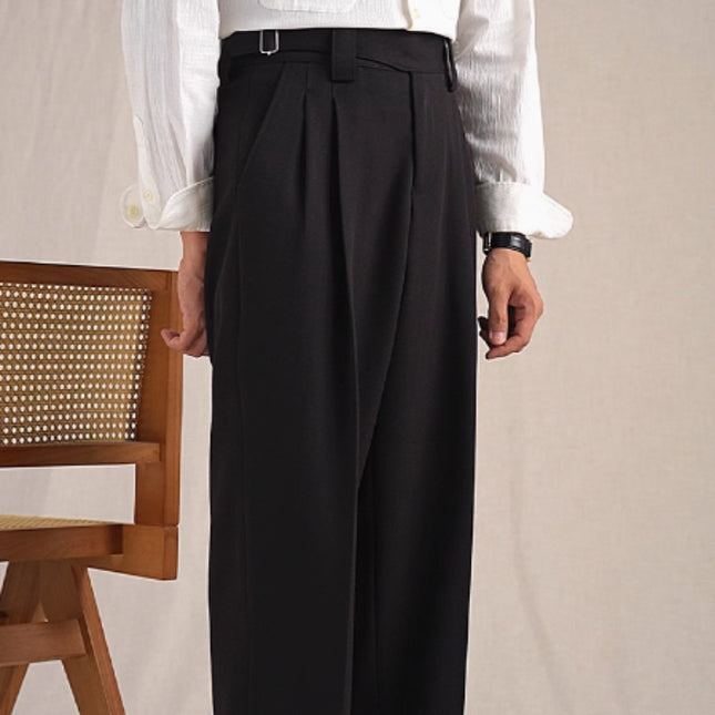 Herringbone Pattern Auger Casual Suit Pants Men's Loose Straight High-grade Non-ironing Double Pleated Trousers