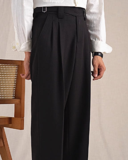 Herringbone Pattern Auger Casual Suit Pants Men's Loose Straight High-grade Non-ironing Double Pleated Trousers