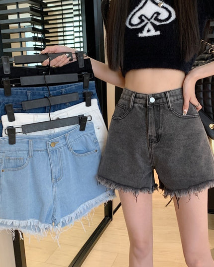 Wide Leg Denim Shorts Frayed Summer New High Waist Slimming