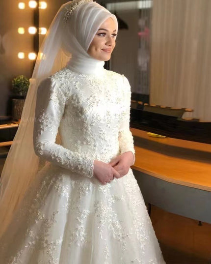 Long Sleeve White Dignified Wedding Dress