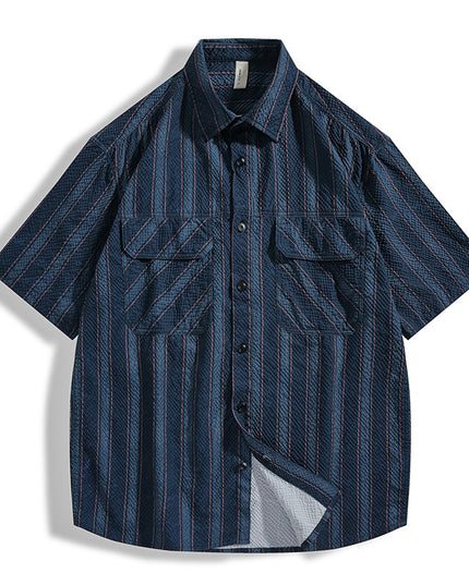 Summer Seersucker Striped Texture Short-sleeved Shirt For Men