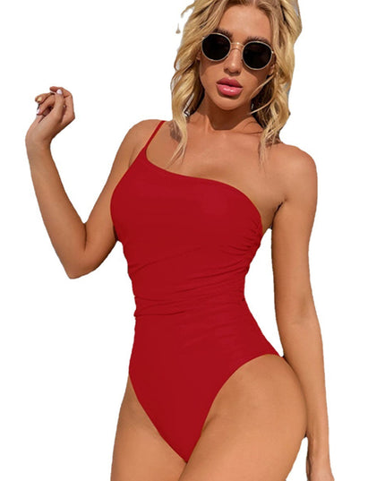 Women's Candy One Shoulder Solid One Piece Swimsuit