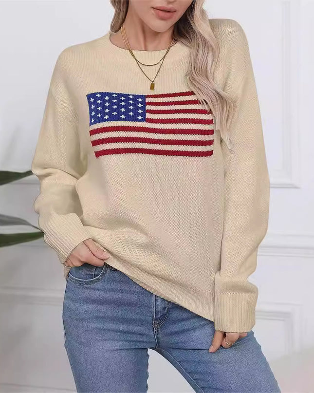Aesthetic Retro Sweater Loose Flag