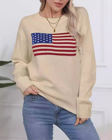 Aesthetic Retro Sweater Loose Flag