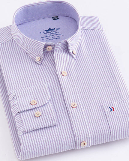 Cotton Oxford Plaid Men's Long Sleeve Shirt