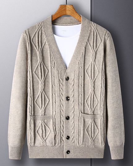 Knitted Cardigan Rhombus Loose Casual Sweater Coat Men