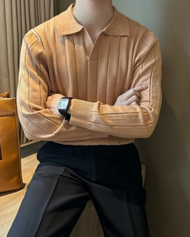 Loose Pit Striped V-neck Long Sleeve T-shirt