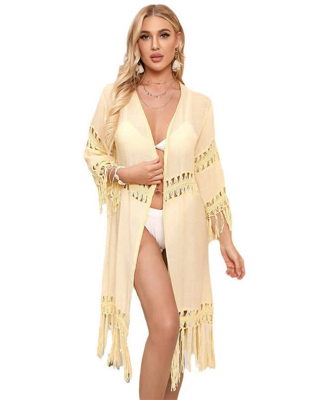Hand Crocheting Cardigan Stitching Tassel Loose Beach Cover-up