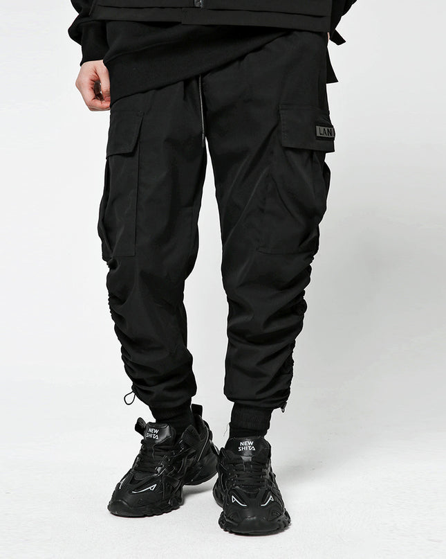 Men's ins street fashion brand multi-pocket overalls trendy elastic waist pants