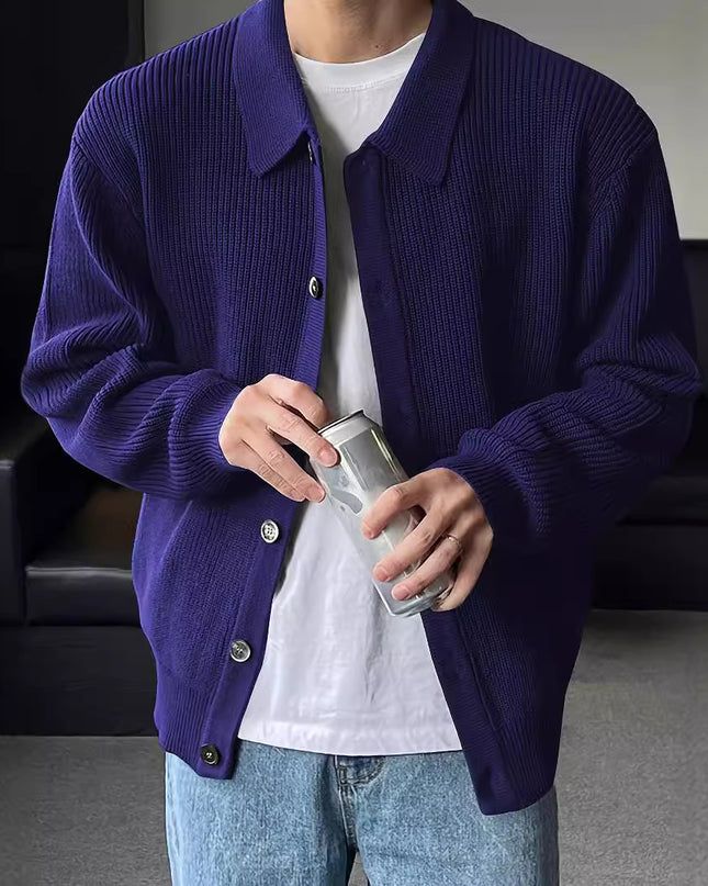 Fashion Solid Color Simple Men's Knitwear Cardigan Sweater Coat