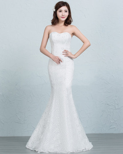 Sequined lace waist fishtail wedding dress