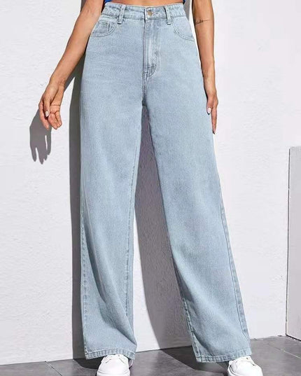 Washed Fashion Straight Jeans Women's Mid Waist