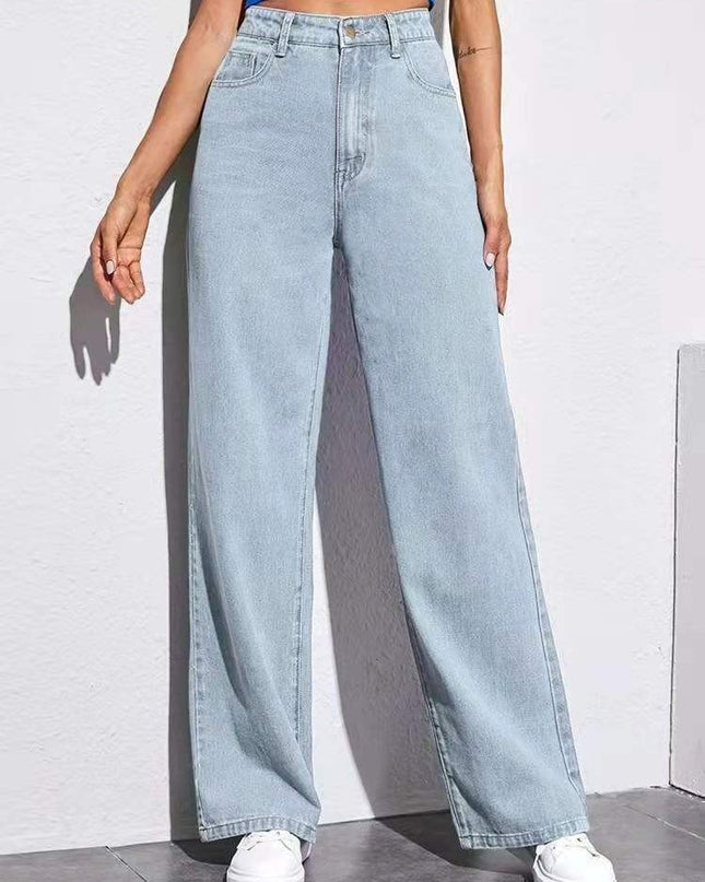 Washed Fashion Straight Jeans Women's Mid Waist