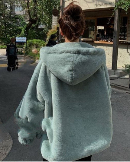 Faux Fur Ladies Plus Cotton Thick Hooded Jacket