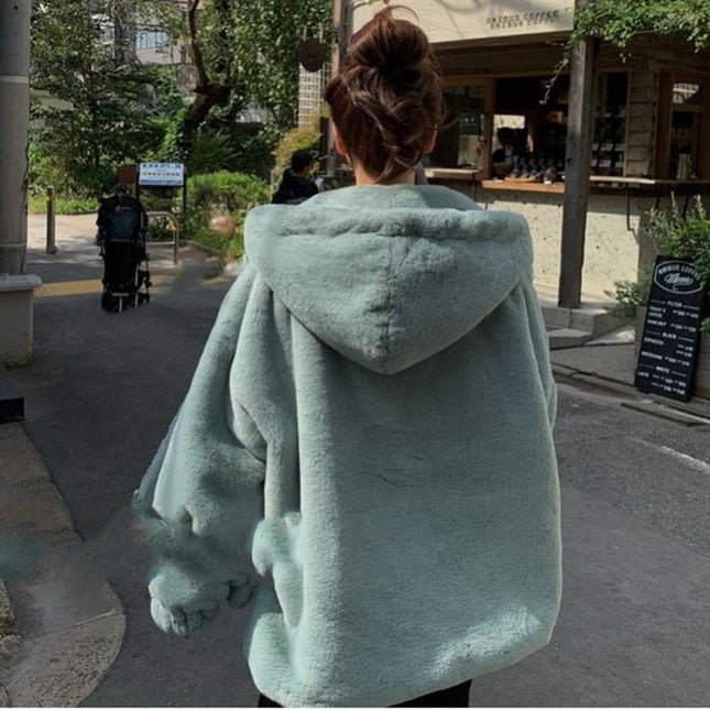 Faux Fur Ladies Plus Cotton Thick Hooded Jacket