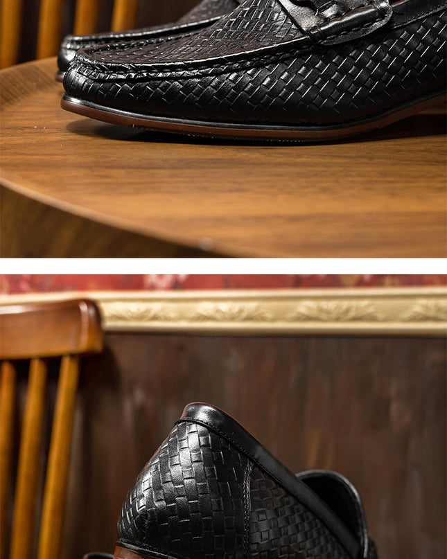 Business Casual Men's Woven Loafers Leather Shoes Men's Shoes