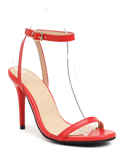 Sexy Stiletto Heel Super High Buckle Hollow-out Solid Color Sandals