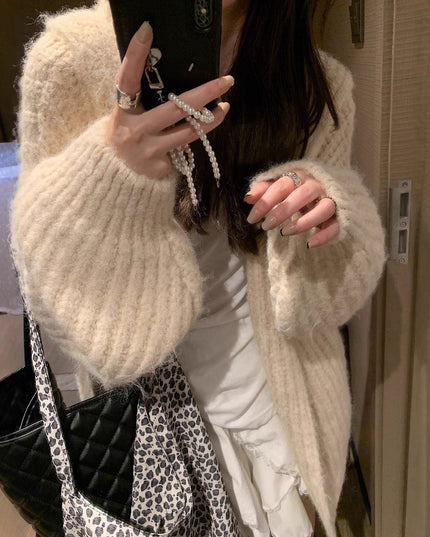 Retro Maillard Hooded Sweater Cardigan For Women