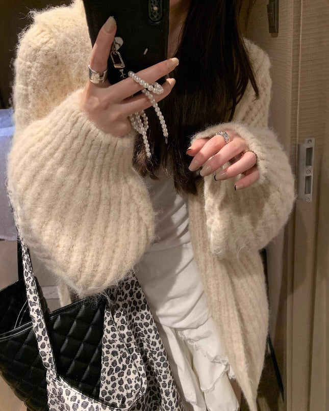 Retro Maillard Hooded Sweater Cardigan For Women