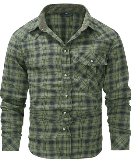 Flannel European And American Retro Pearl Buckle Western Style Long Sleeve Shirt
