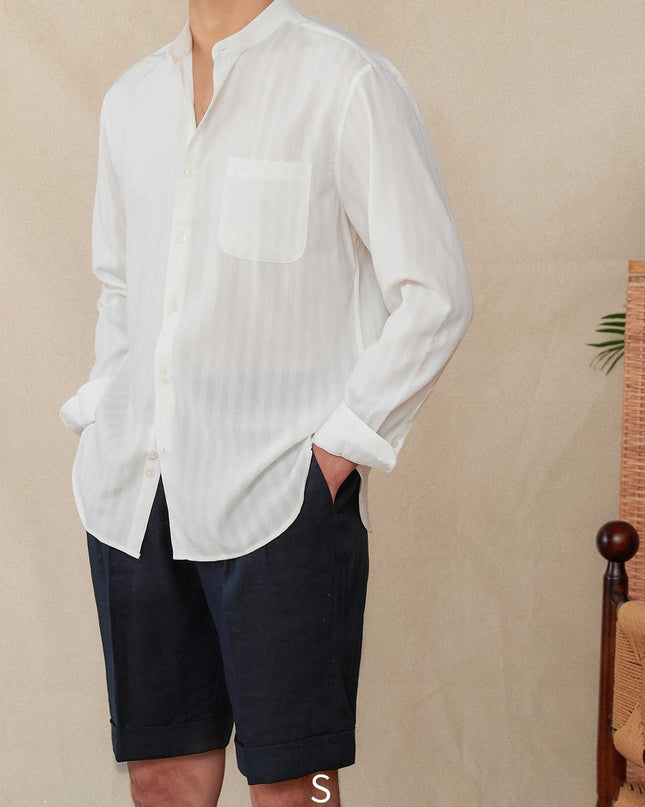 Loose Lapel Seersucker Striped Long Sleeve Shirt