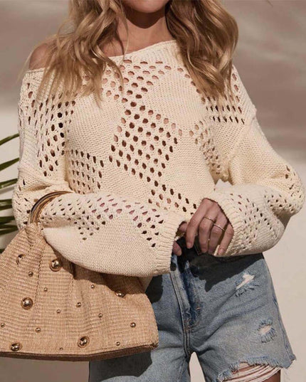 Hollow-out Off-shoulder Long Sleeve Knitted Sweater
